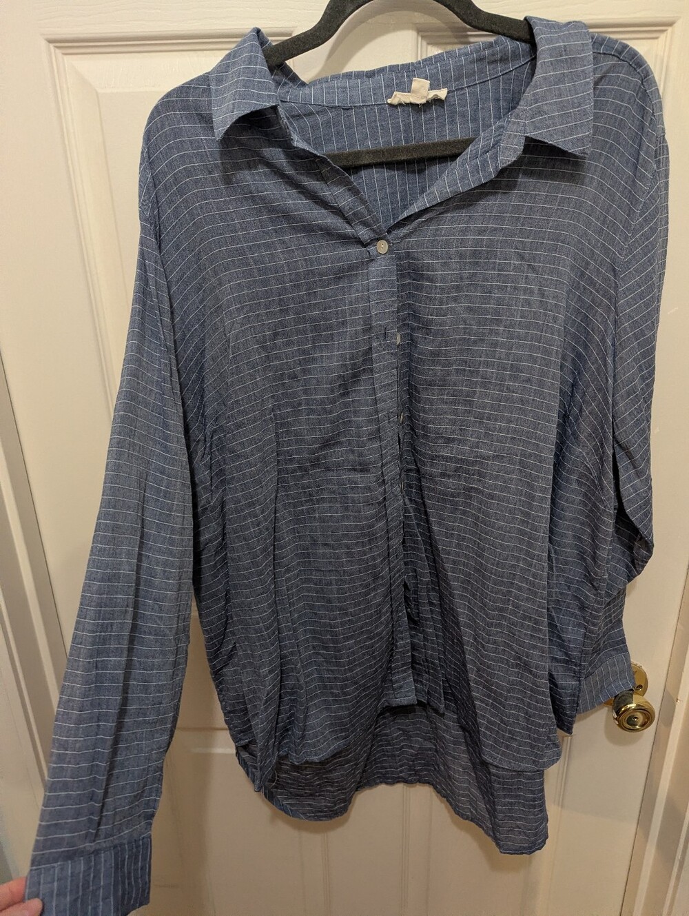 Jane and Delancey Blue Pinstripe Casual Button-Down Shirt